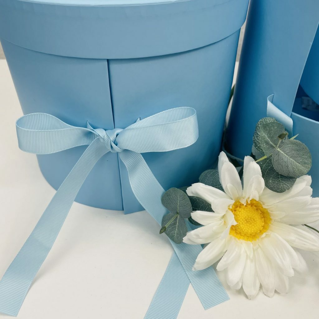 Premium Quality Round Shape Flower Box Floral Gift 2 Tier, with Lid, Ocean Blue