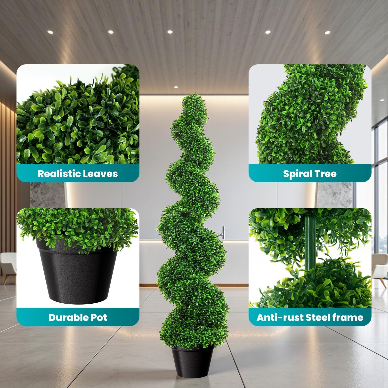 3.2ft Artificial Boxwood Spiral Topiary Trees, Set of 2 Faux Tree for Home Decor