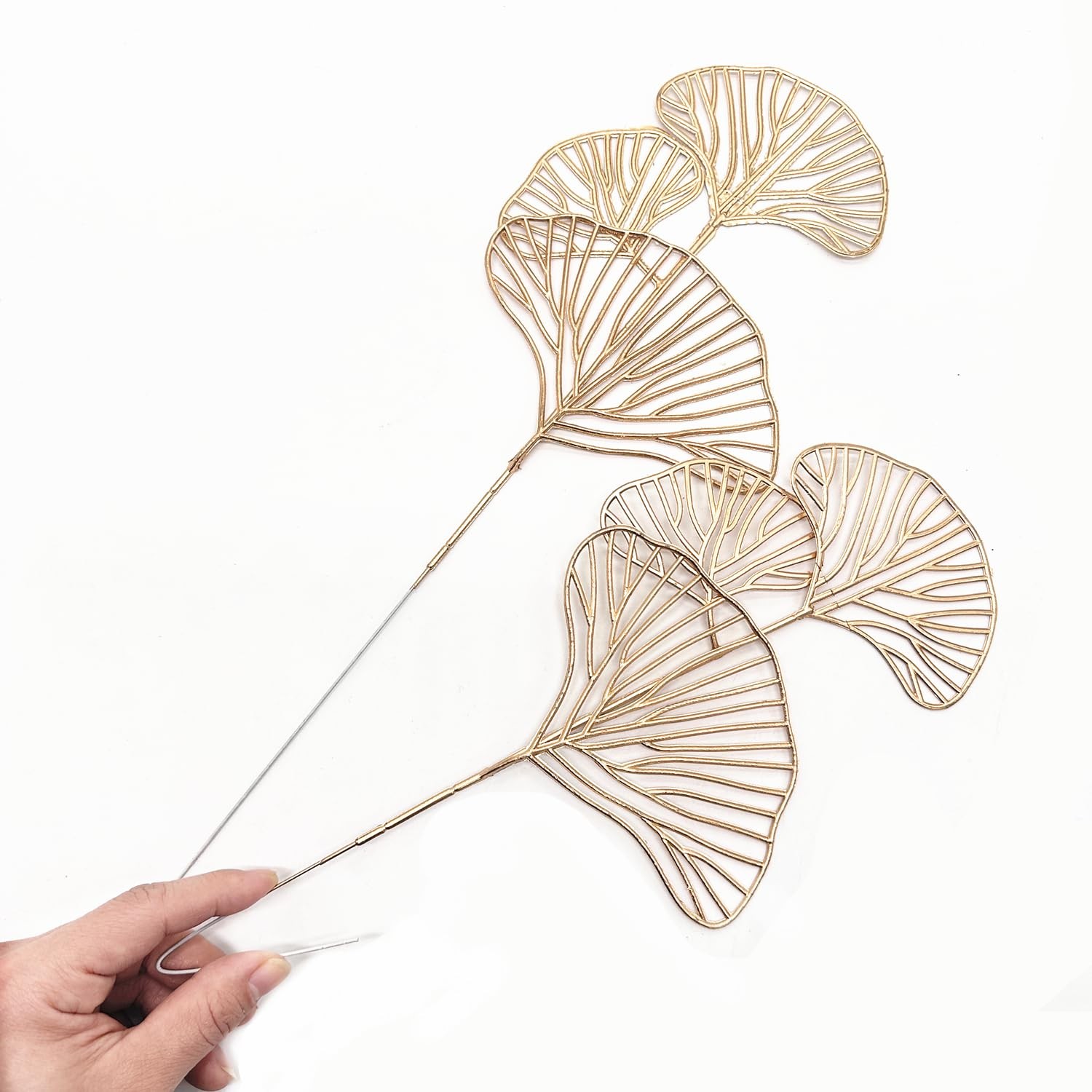 Artificial Gold Ginkgo Stems 14 Inch Apricot Leaves 12 Pack, Fake Golden Plan…