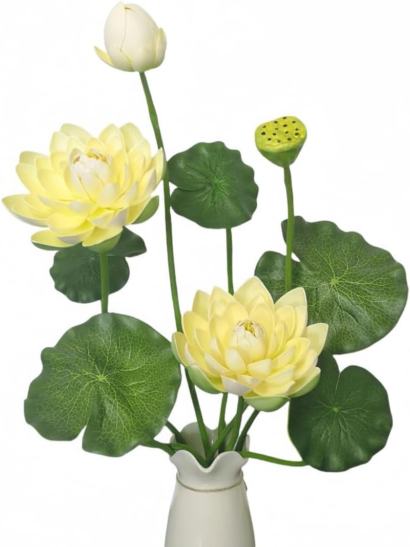 24″ Artificial Lotus Flower Picks Silk Faux Bouquet Milk White Decor