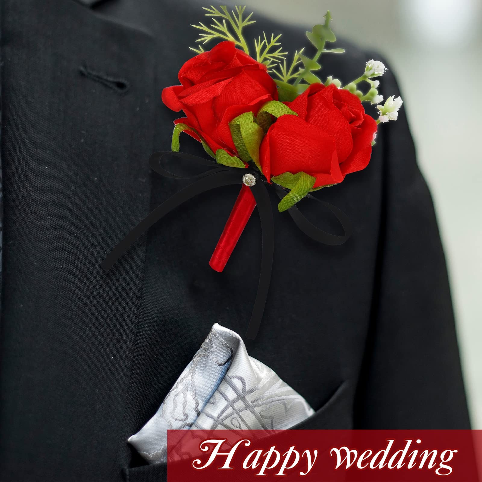 2 Pcs Boutonniere Wrist Corsage Set Artificial Rose Wine Red Corsage