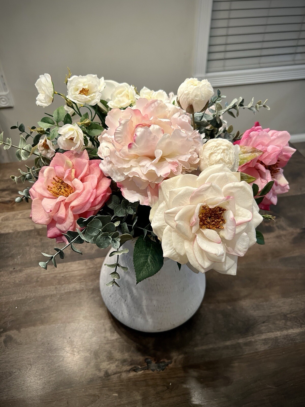 Realistic Artificial Flower Arrangement Silk Peony Rose Pink White High Quality