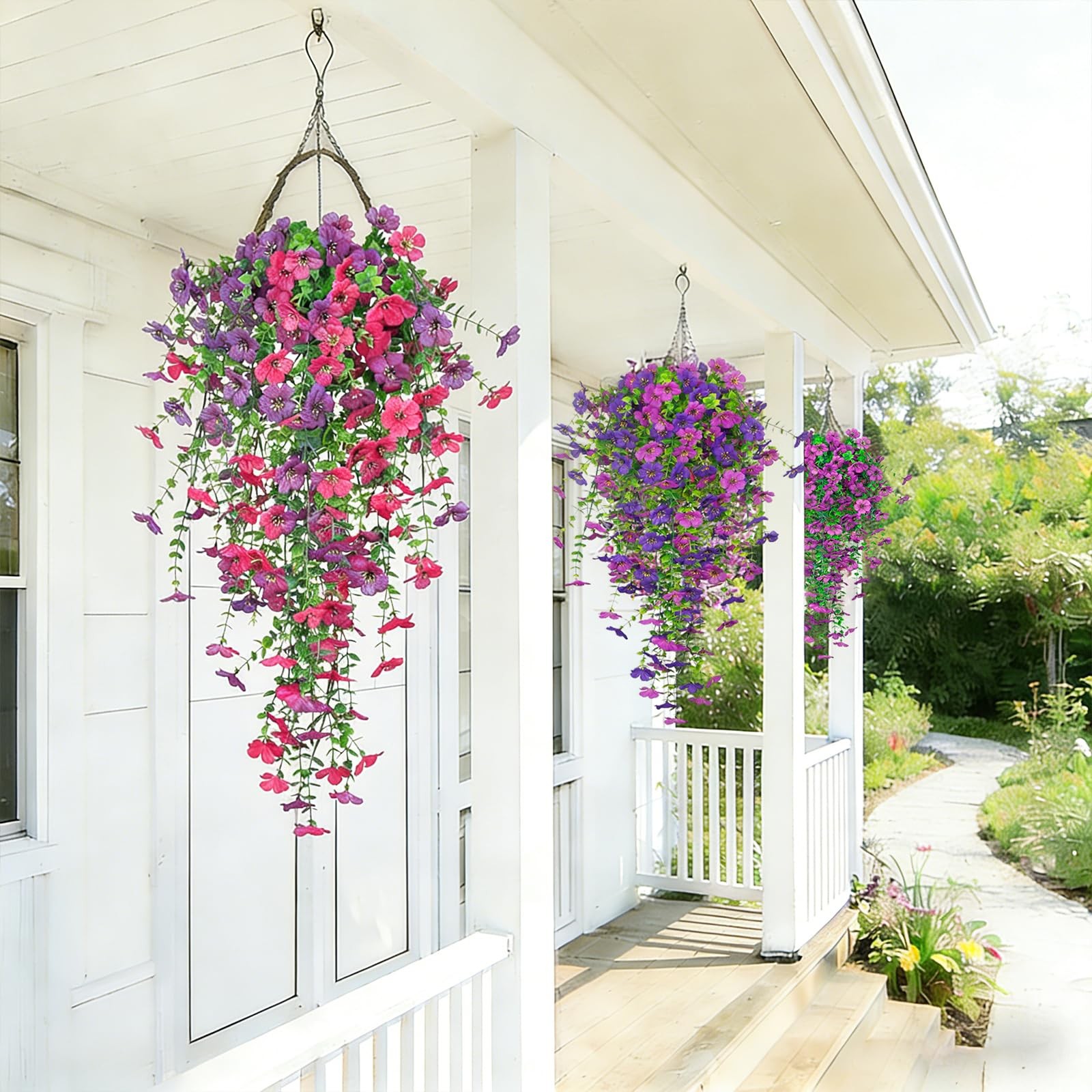 Artificial Flowers for Outdoors, 2PCS Spring Floral Arrangements with Faux Si…