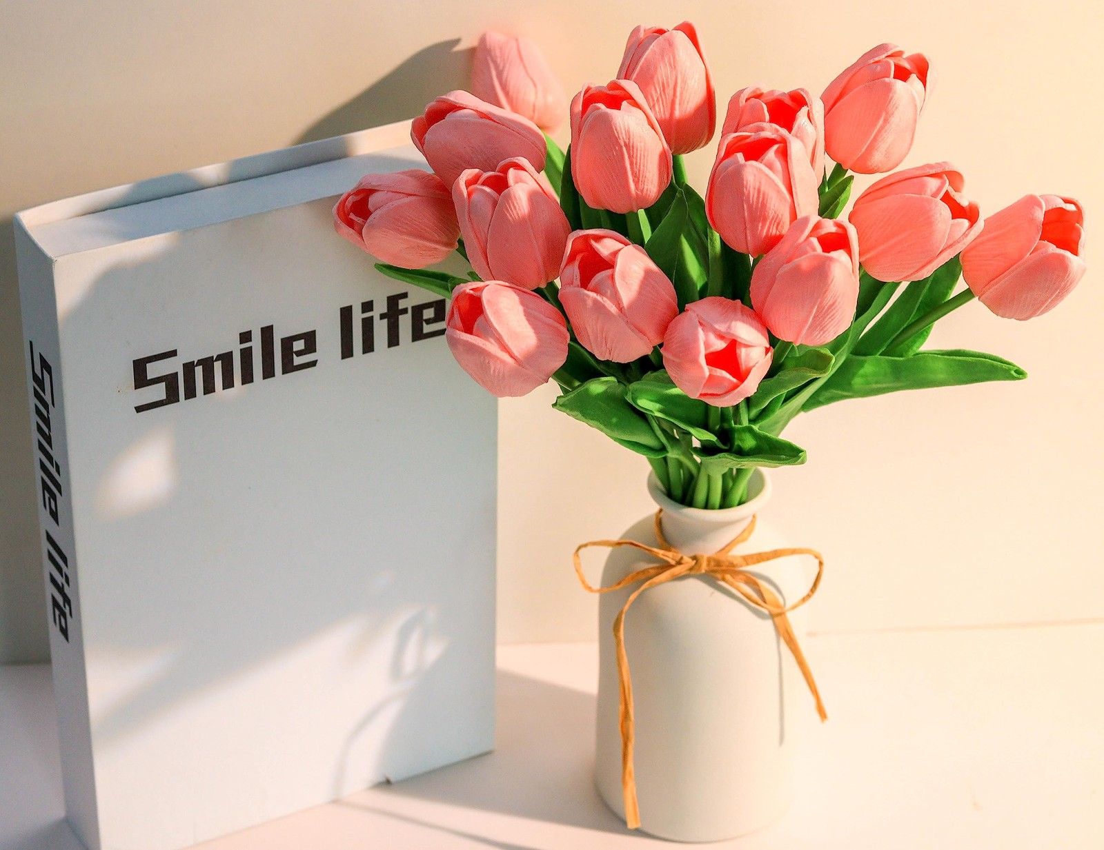 15 PCS Pink Fake Artificial Flowers Real Touch Tulips 14 Inch PU Wedding Decor