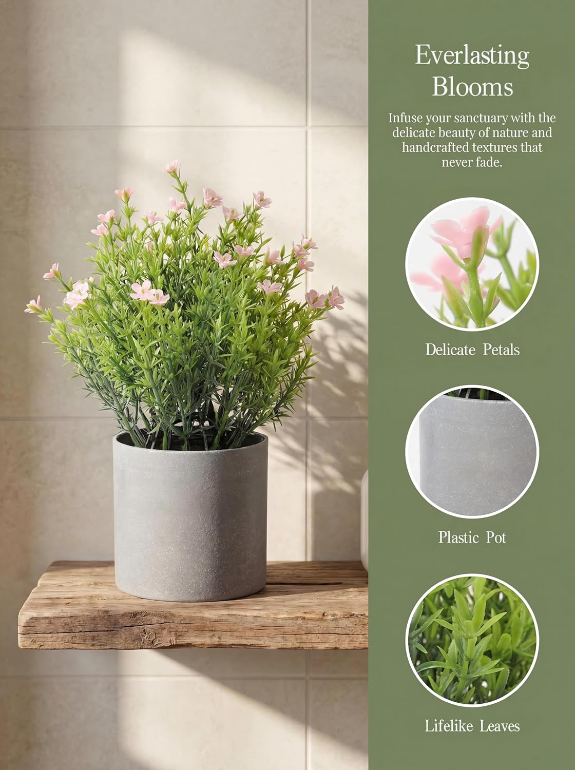 2 Pack Faux Thyme Flower Desk Plants in Vintage Pots for Home & Office Decor