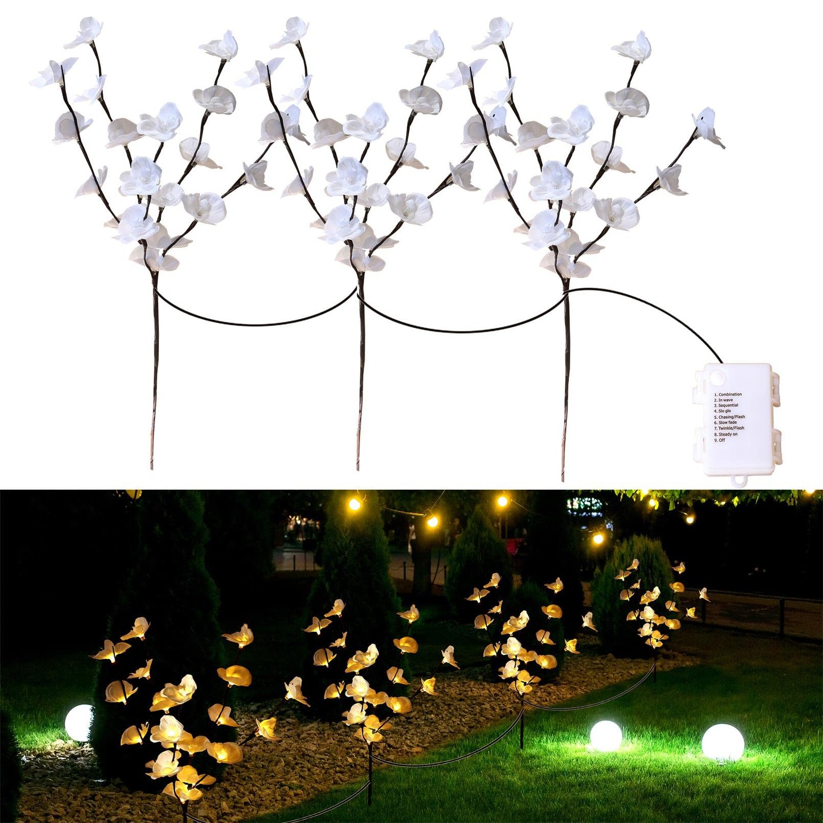 3PCS LED Lighted Tree Branches Lights with Timer with White Artificial Orchid…