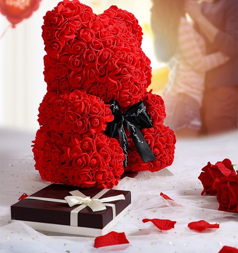 Wedding Rose Teddy Bear With Box For Women Valentines Girlfriend Birthday Gifts