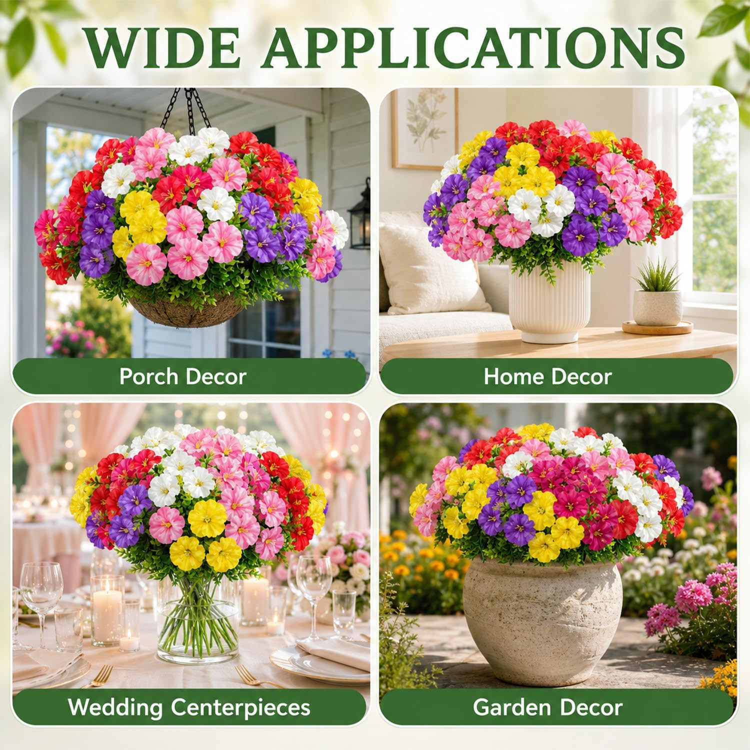 24 Bundles Artificial Flowers for Outdoors UV Resistant, Fake Silk Flowers for O