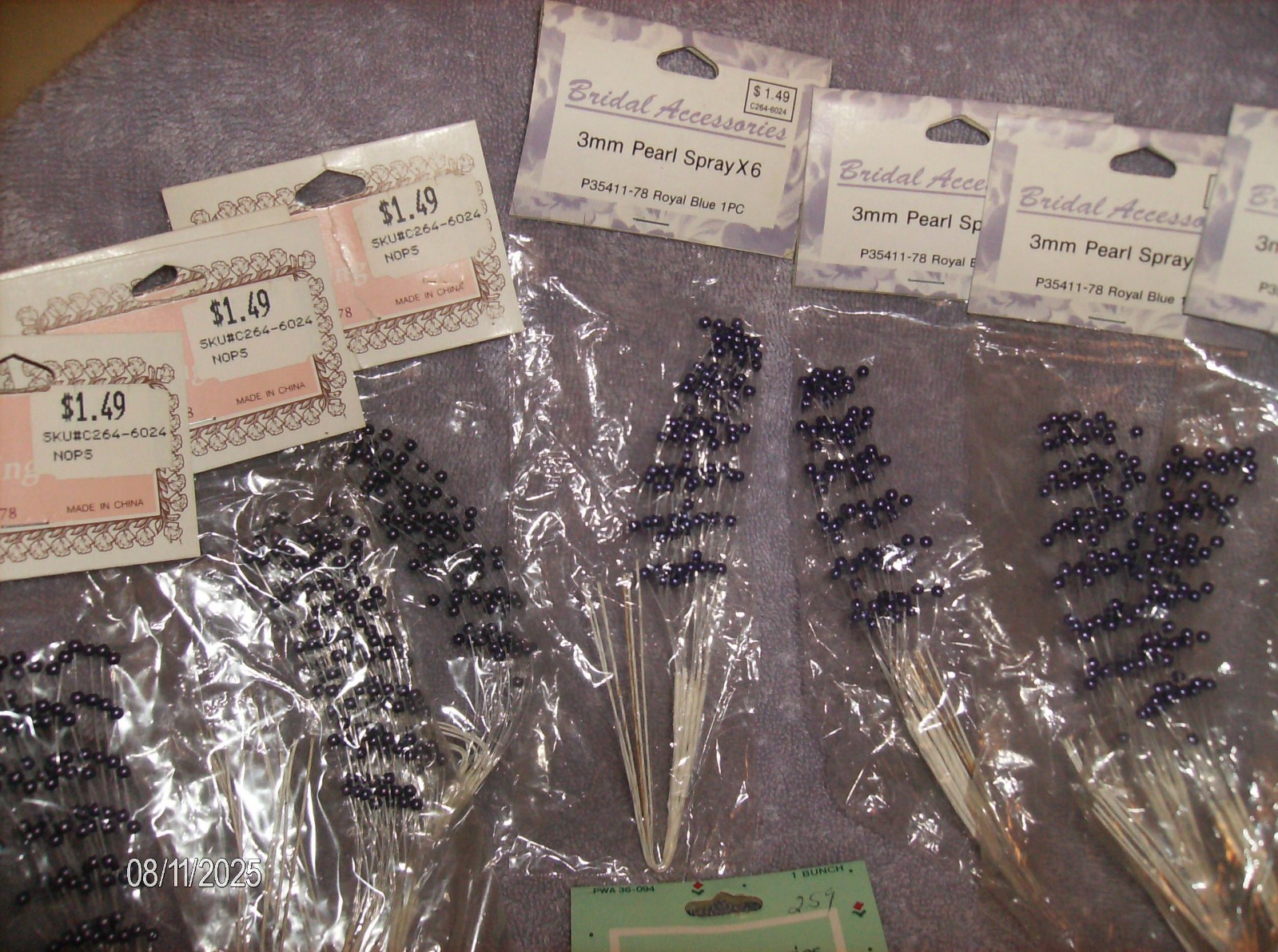 LOT OF 12 PACKAGES PURPLE PEARL BEAD STEMS FLORAL ACCESSORIES CRAFTS & FREE TIES