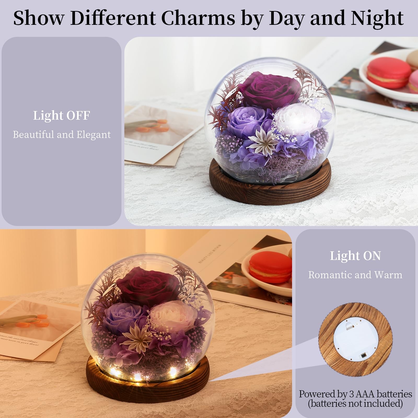Mother’s Day Eternal Rose Gifts for Mom, Preserved Real Rose in Glass Dome with