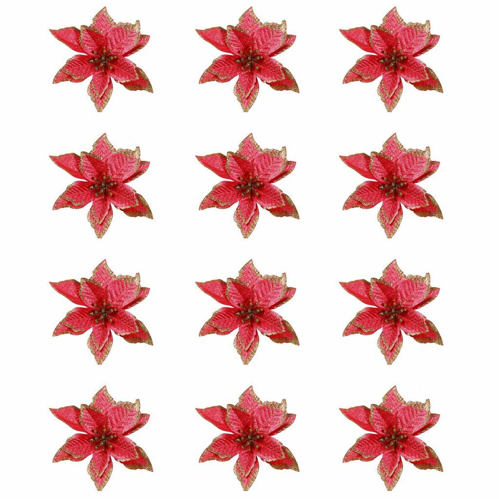 12Pcs Glitter Christmas Flower Tree Hanging Ornaments Festival Xmas Decor Prop