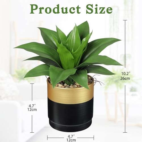 Agave Artificial Wide Leaf Plant in Black Green and Gray Agave Gold Black Vase