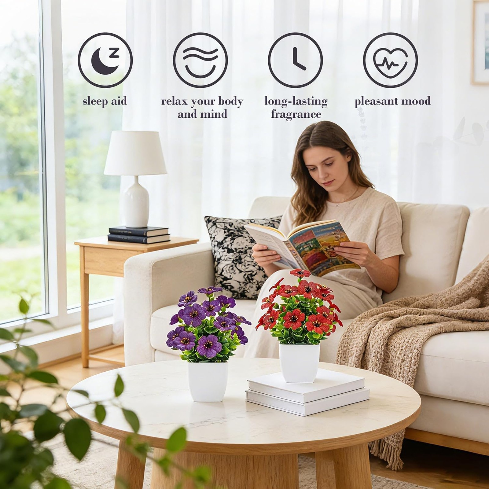 Artificial Plants with Fragrant Discs for Bathroom Bedroom Office Decor, 4 Pack