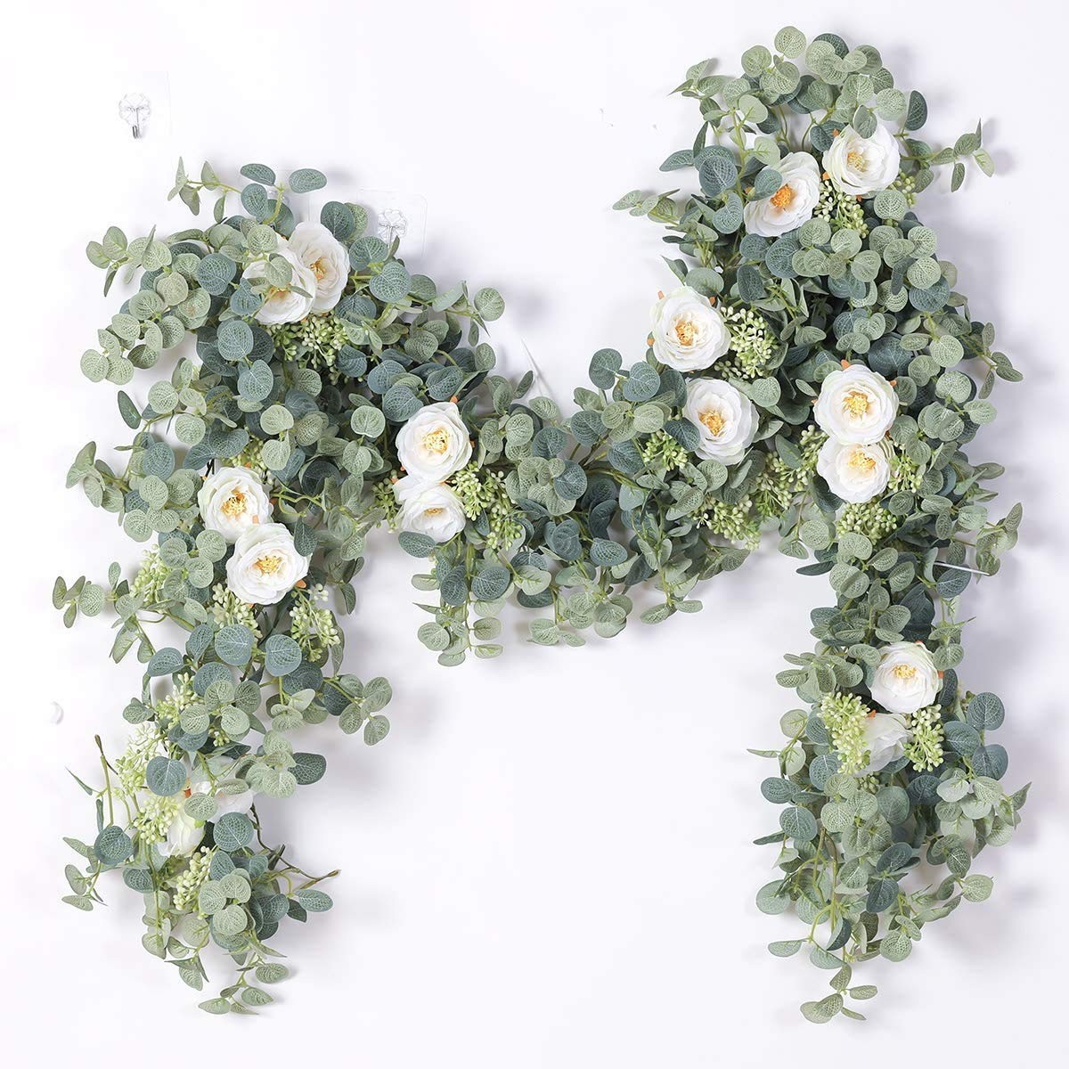 Handmade White Eucalyptus Garland with Roses for Wedding Baby Shower Decor