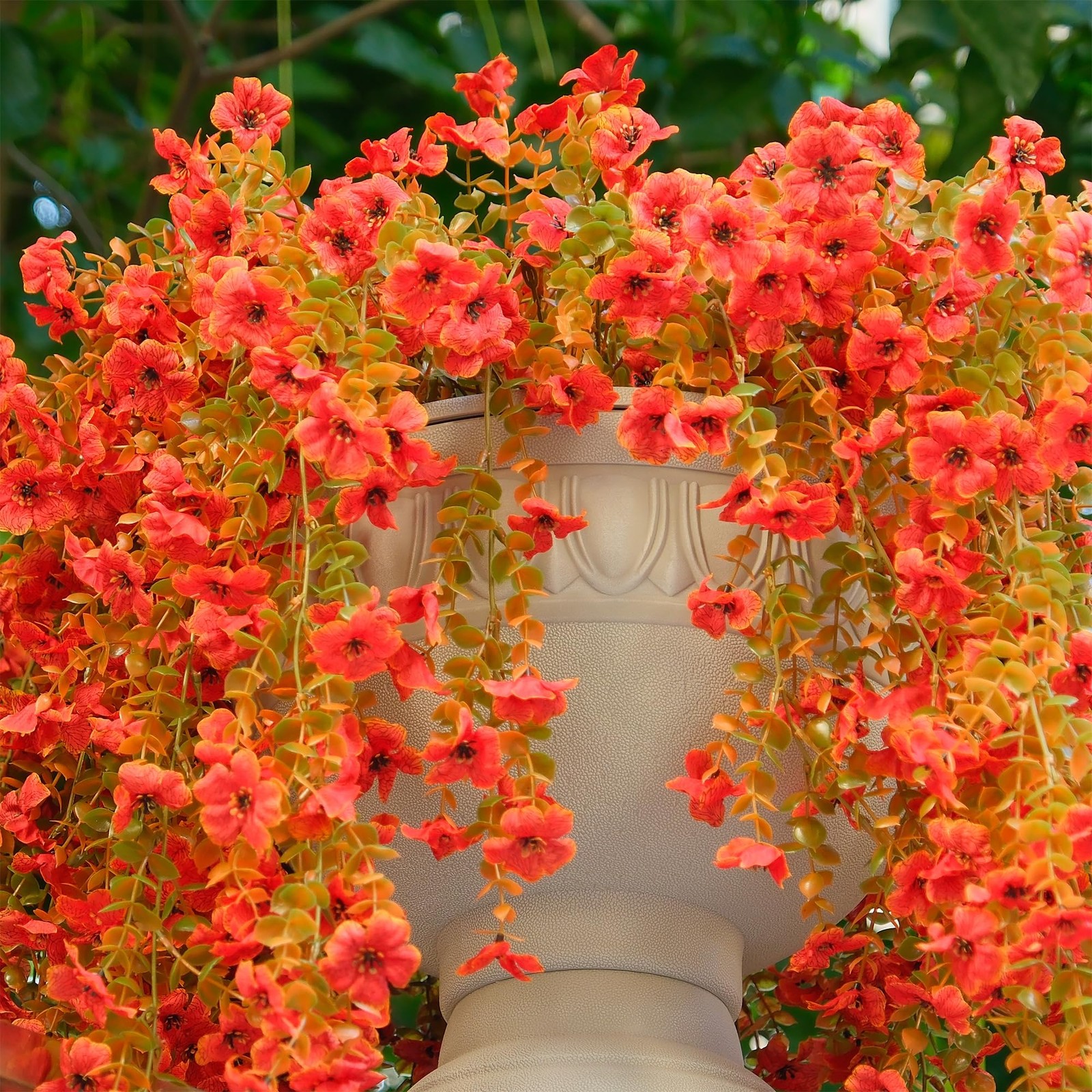 12 Pcs Artificial Hanging Mums Flowers Outdoor, Orange UV Resistant Fake Hang…