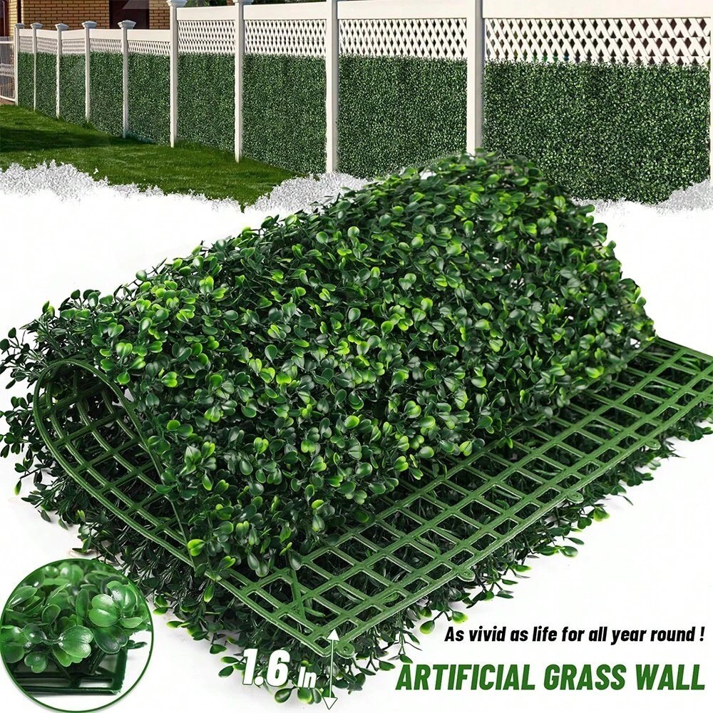 12 Pcs Artificial Hedge Boxwood Panels 10″x10″ Grass Wall Backdrop Greenery Deco