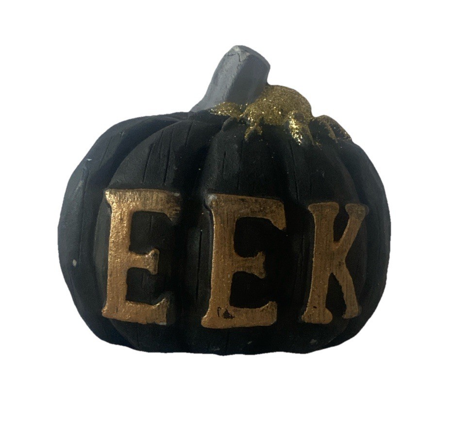 Autumn/Fall Black Pumpkin Gold Glitter TableTop “EEK”Decor (SHIPS IN 24 HOURS)