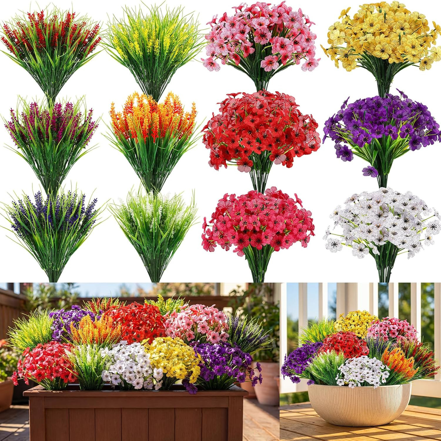 UV Resistant 48 Bundles Artificial Flowers for Indoor & Outdoor Decor
