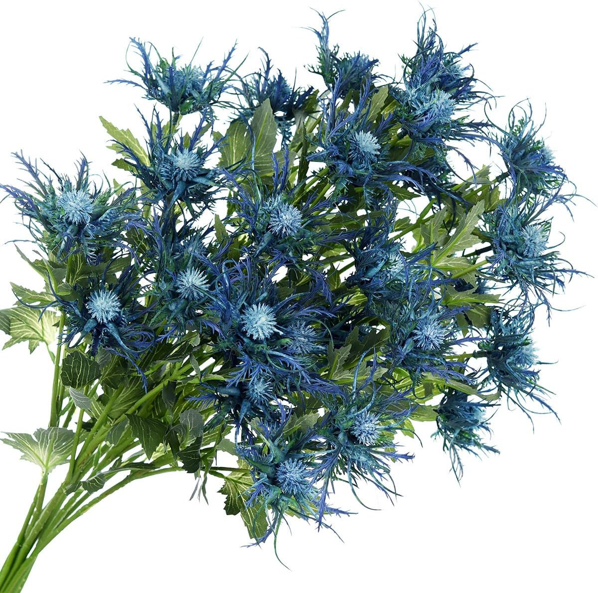 Rustic Blue Thistle Flowers – 8 Stems Real Touch Decor for Weddings & Bouquets