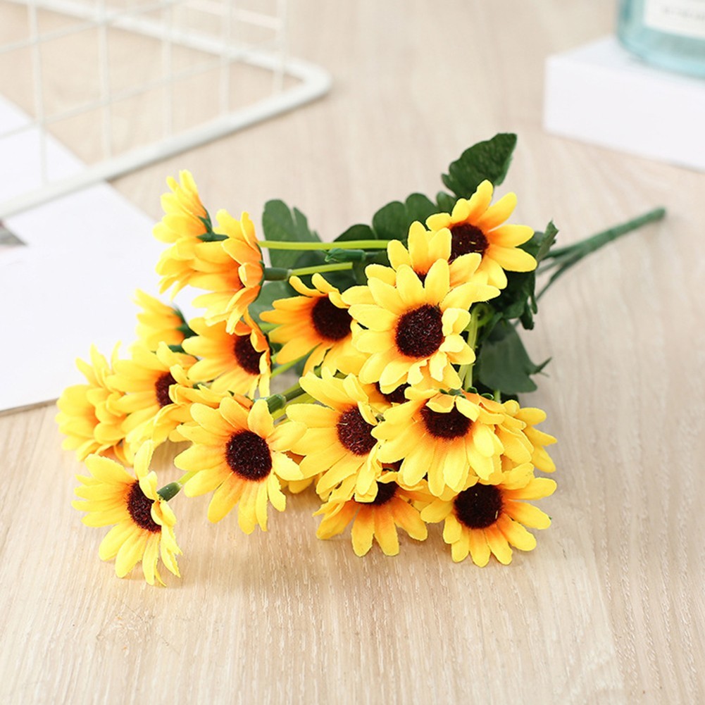 Fake Sunflower Bouquet Wedding Party Decor 24 Heads Artificial Flowers