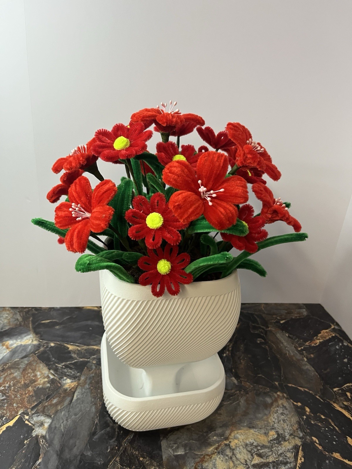 Elegant Handmade Red Velvet Flowers Eco Modern White Vase home or Office Decor