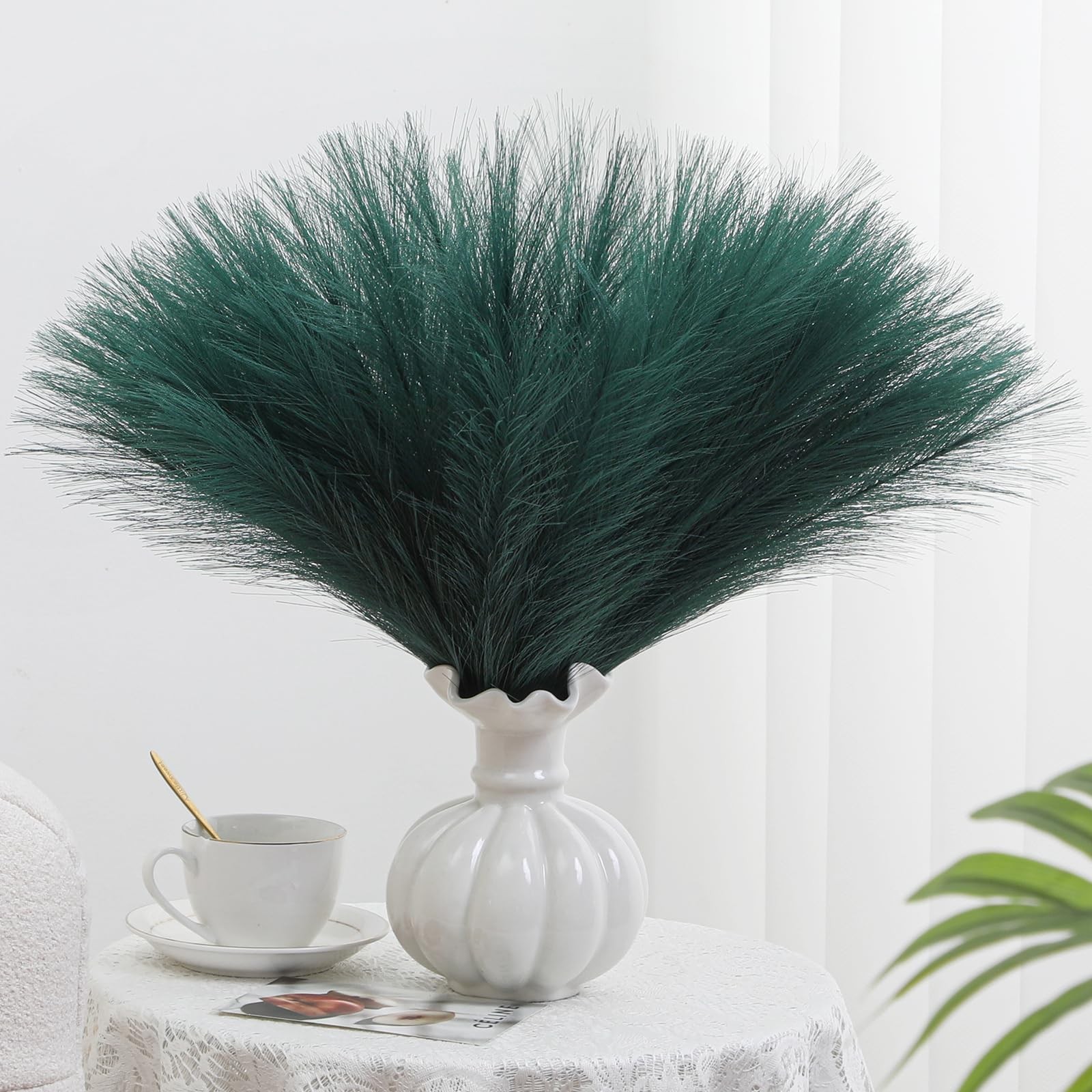 17 inch Green Faux Pampas Grass Decor, Tall Artificial Stems for Floor Vase