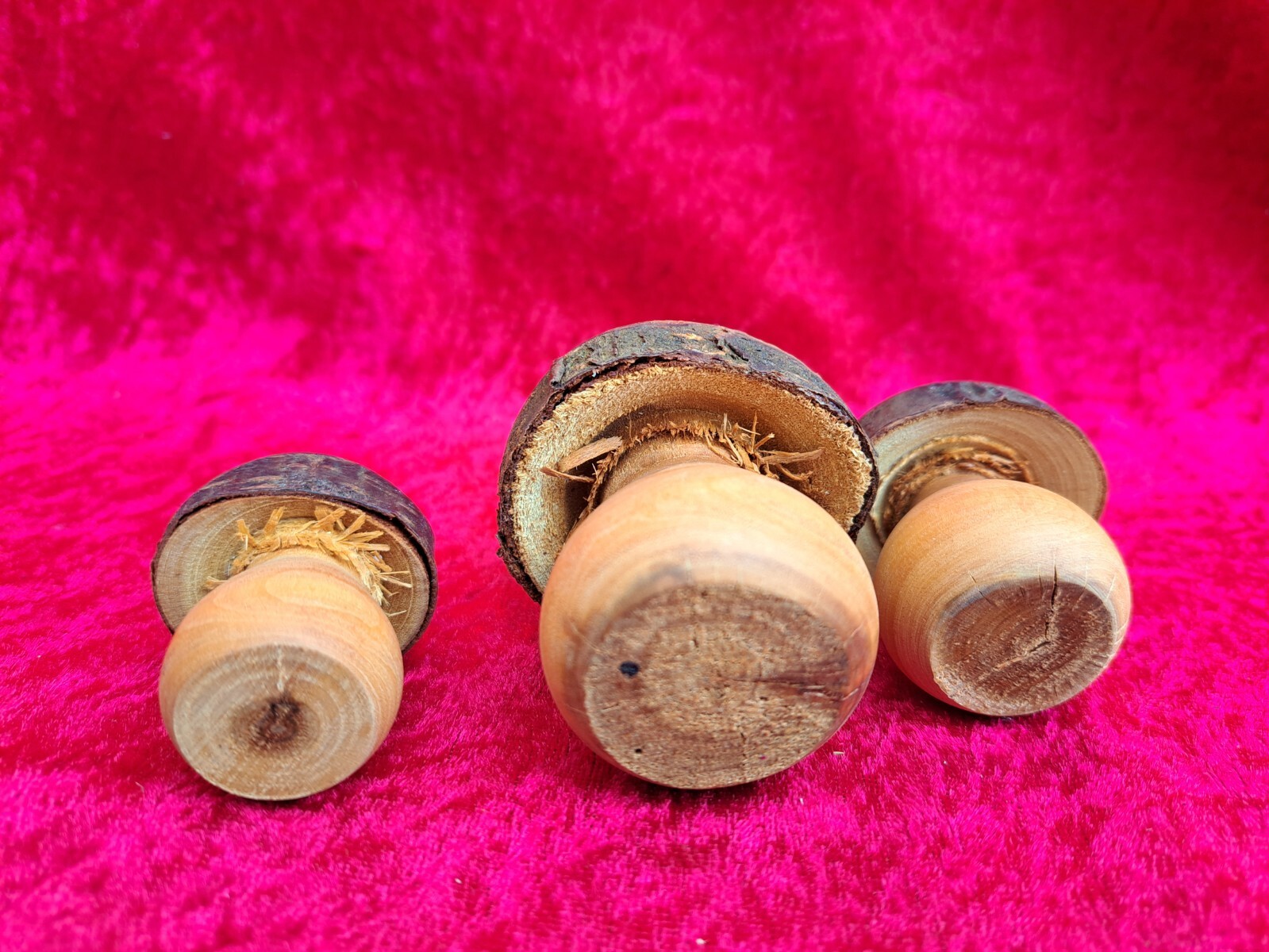 3 Beautiful Wooden Mushrooms Carved From Wood