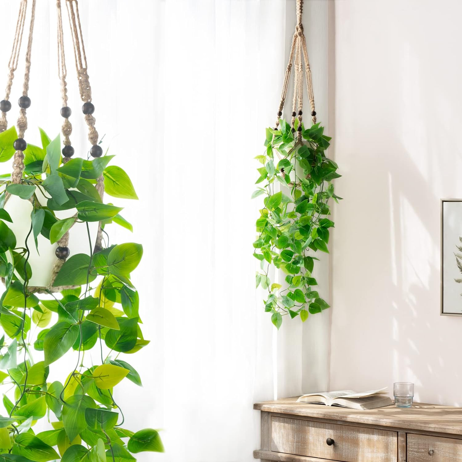 Fake Hanging Plant with Pot, Artificial Plants for Home Spring Decor Indoor Macr