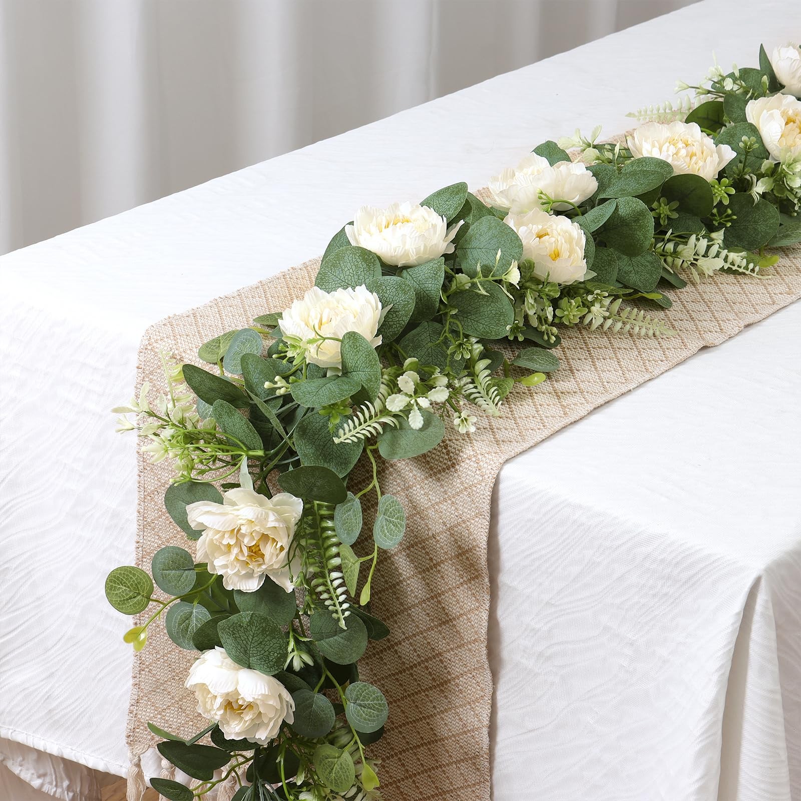 2PCS 6.56Ft Artificial Eucalyptus Flower Garland Fake Peony Flower Vine Faux …