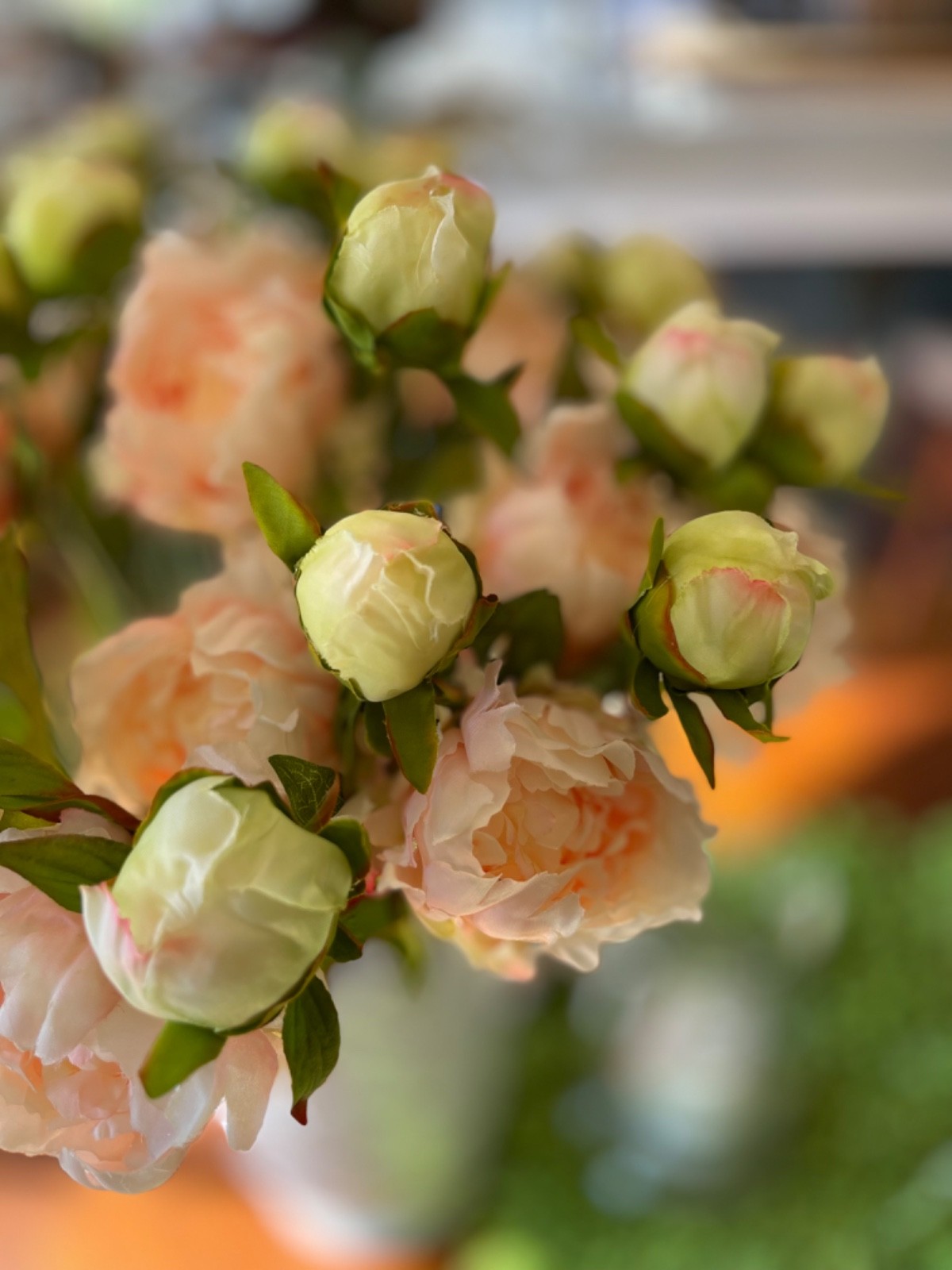 22.5″ LONG FAUX PEONY STEM FLOWER IN COLOR SERIES CREAMS / BLUSH / PINKS / PEACH