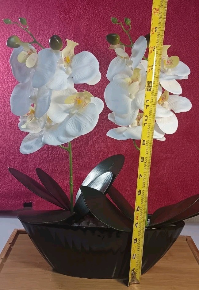 Artificial Orchid White Flower in Black Pot 16″ in tall
