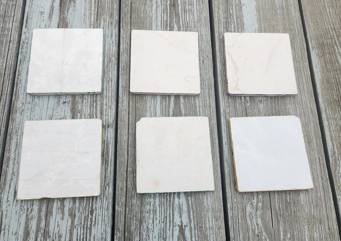 Handmade Floral Stone Tile Coasters Set 6 Flower Art Unique Home Decor Gift