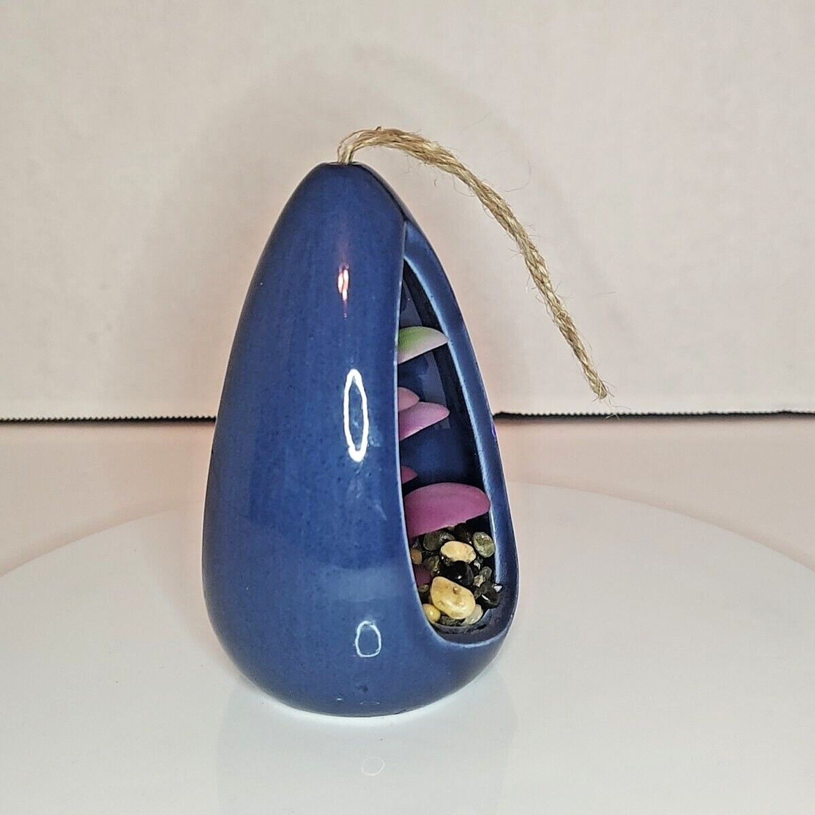 Hanging Modern Coastal Artificial Succulent Home Decor Navy Blue Purple Ceramic