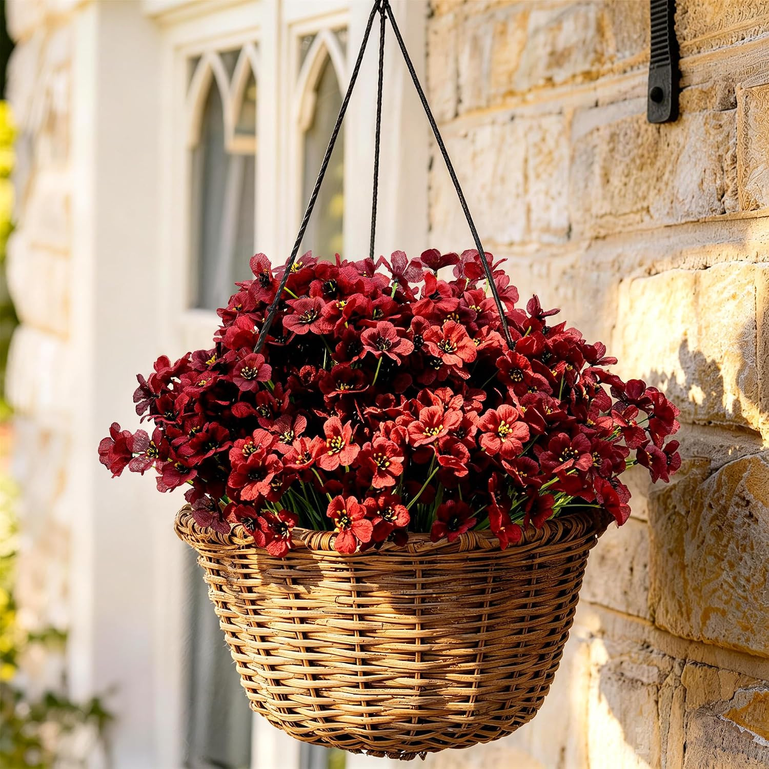 24 Bundles Burgundy Artificial Flowers for Outdoors Fake Plant Mum | Artificial