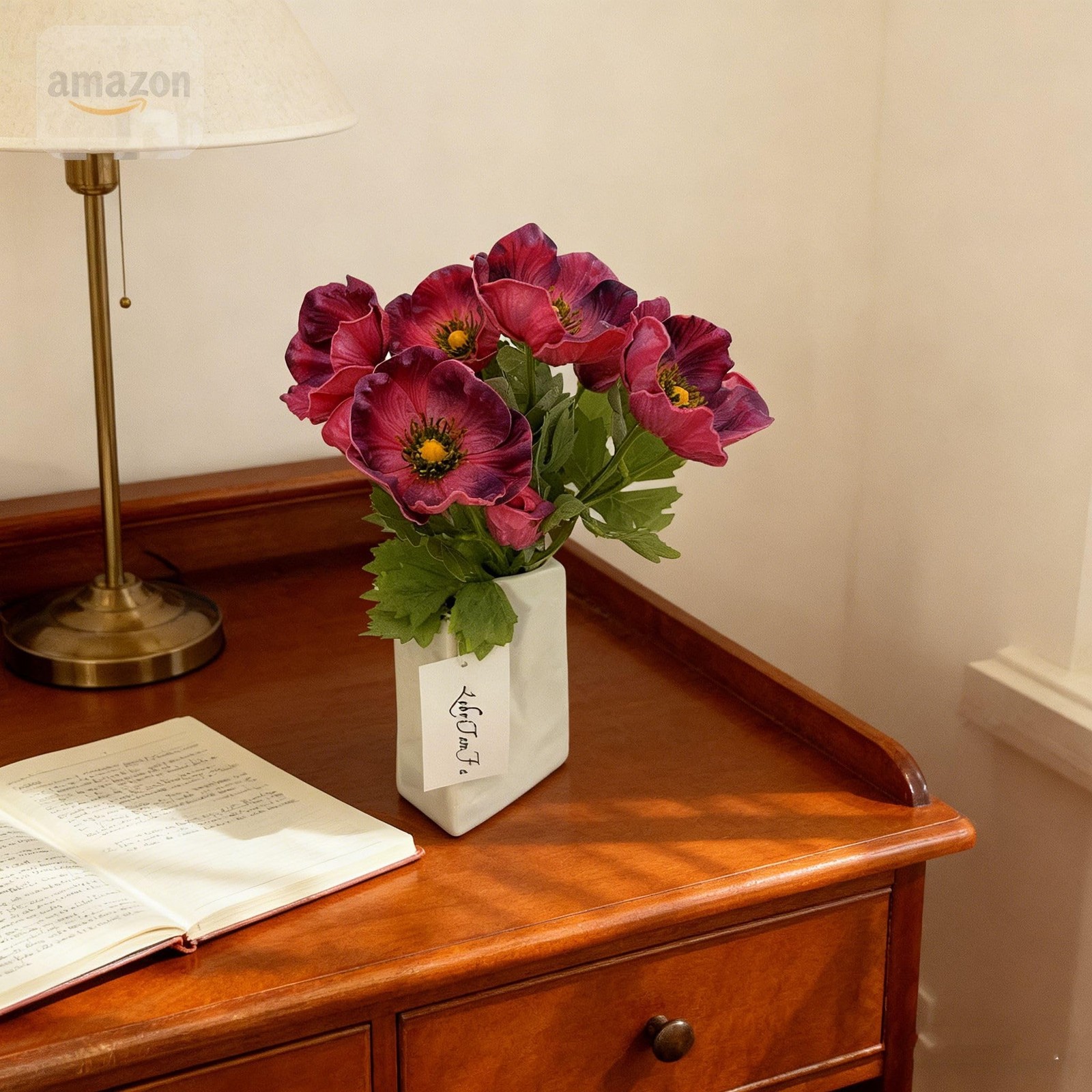 5Pcs Artifical Real Touch PU Anemone Flower Bouquet Room Home Decor (Purple)