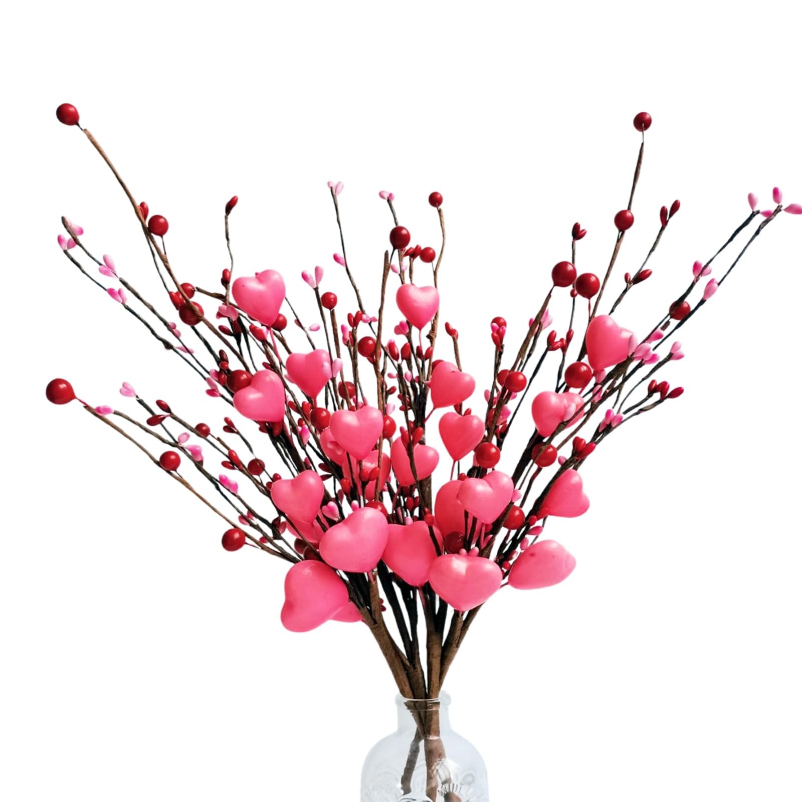 4PCS ARTIFICIAL FLOWER RED HEART SHAPED VALENTINE TREE DECOR BERRY BRANCHES VALE