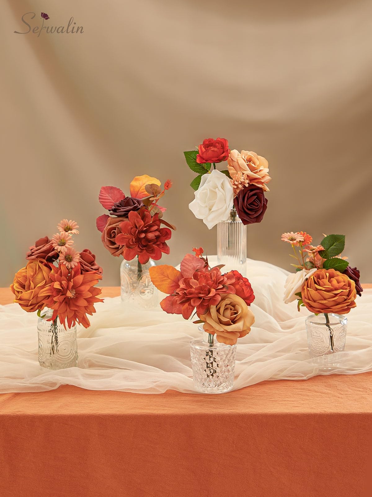 Burnt Orange Artificial Fake Cake Flowers for DIY Wedding Bridal Bouquet