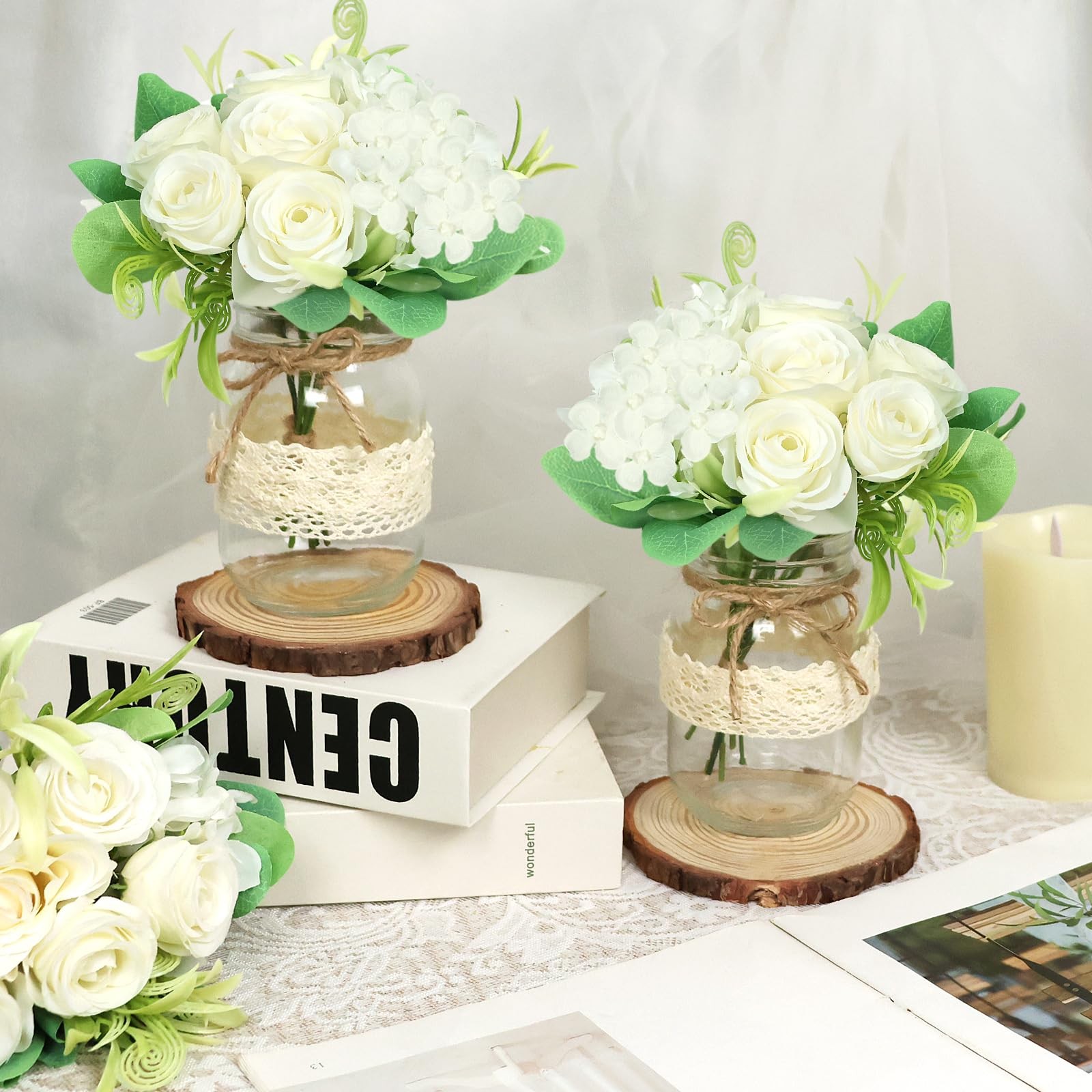 Set 10 Mason Jar Table Centerpiece – Wedding Centerpieces for Tables, Mason J…