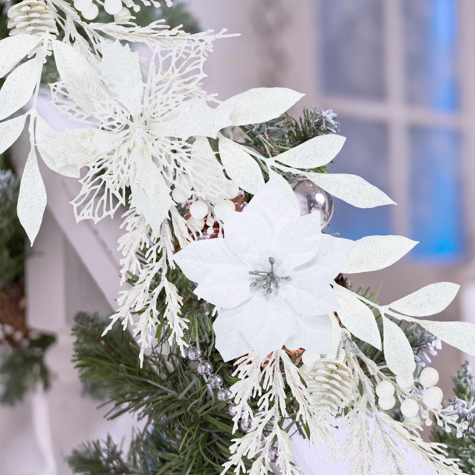35 Pcs Christmas Artificial Poinsettia Flowers Picks and Artificial Leaves Sp…
