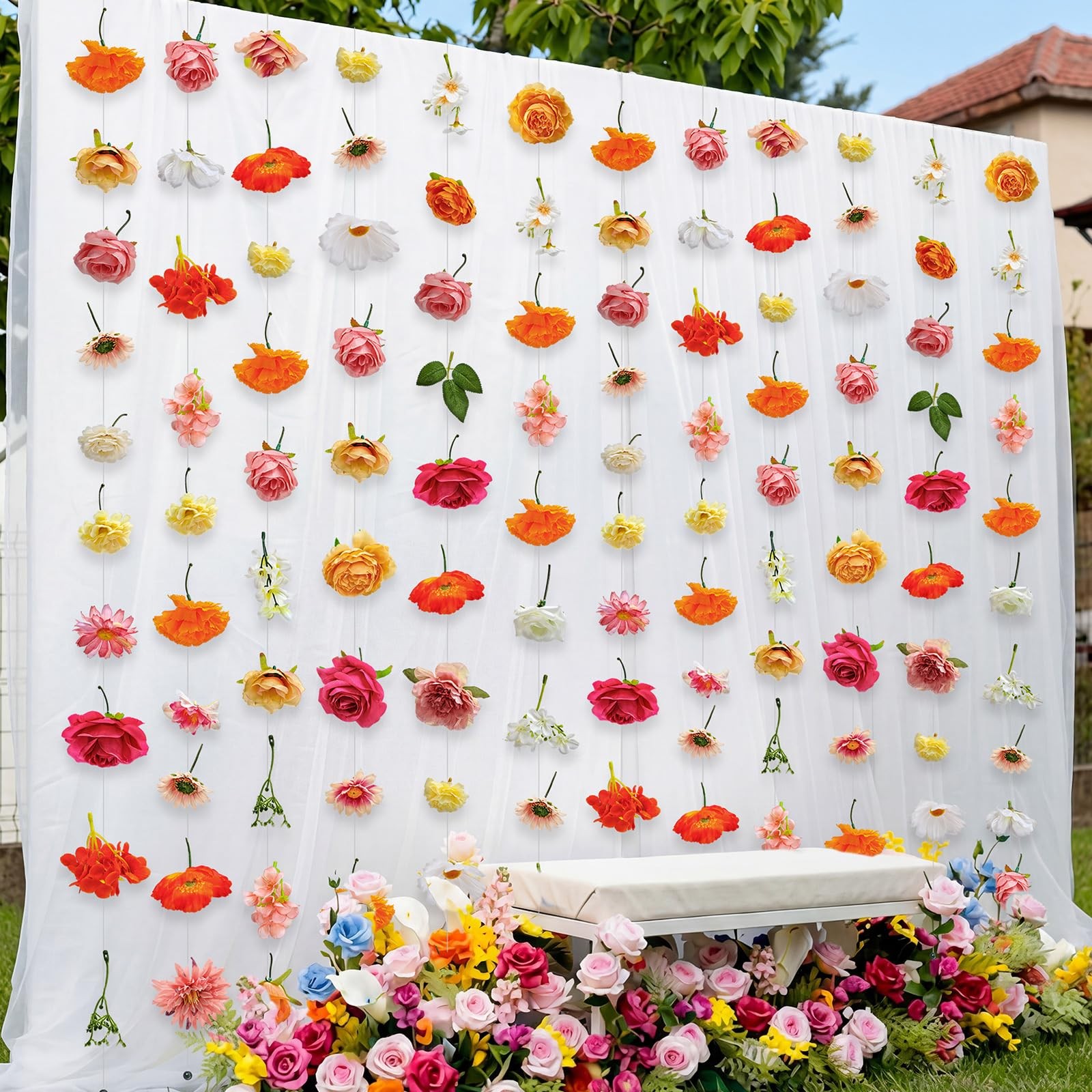 XunYee 6 Pcs 35.4 ft Flower 5.9 feet, Mainly White, Orange, Green, Yellow