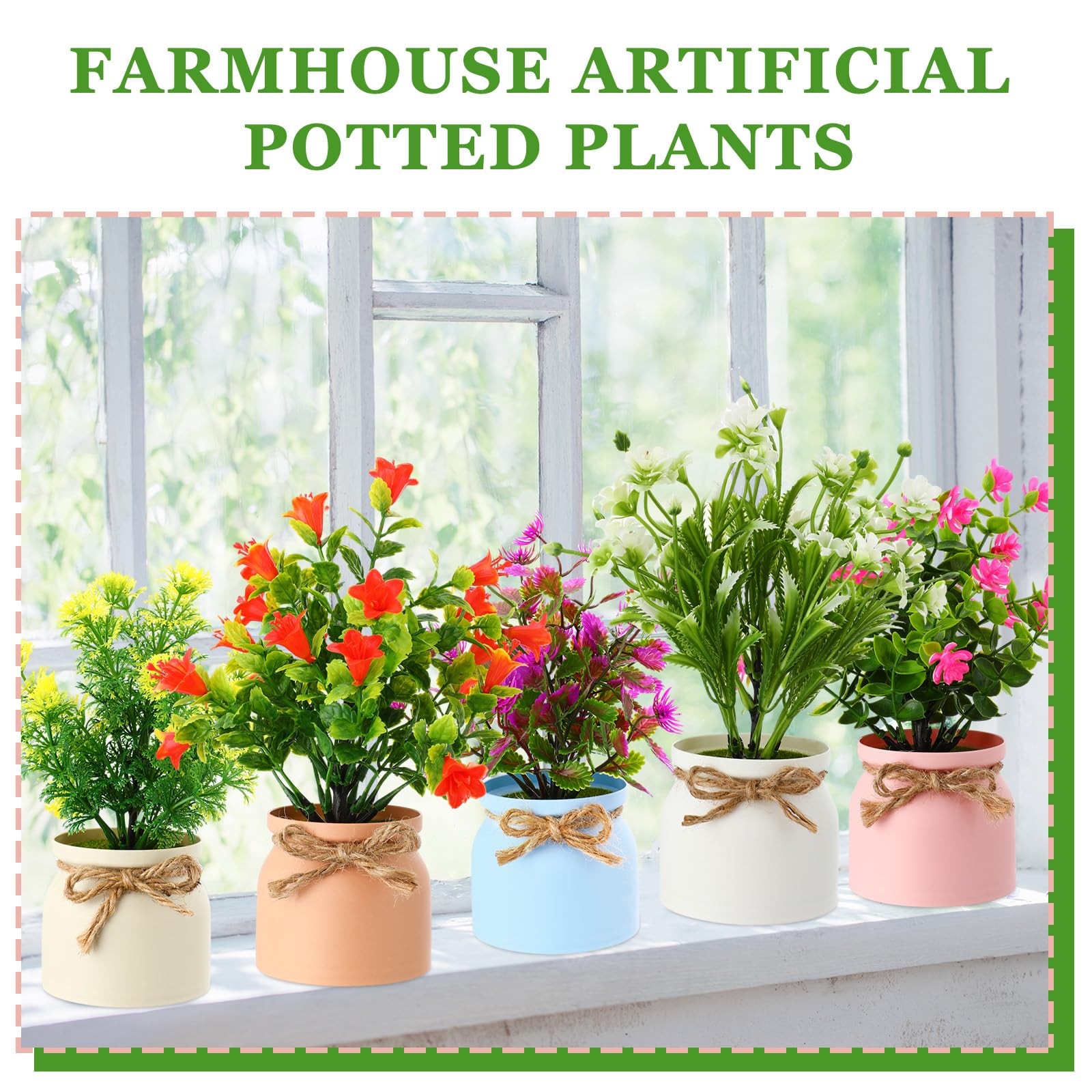 8 PCS Large Artificial Potted Flowers Indoor Plants Macaron Pot Centerpiece