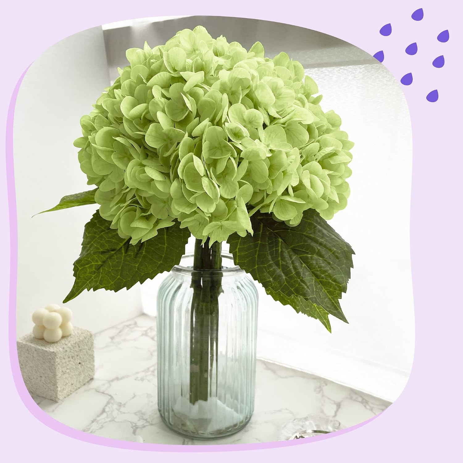21In Bottle Green Artificial Hydrangea Flowers with Stems 5 Pcs | Real Touch, 3D