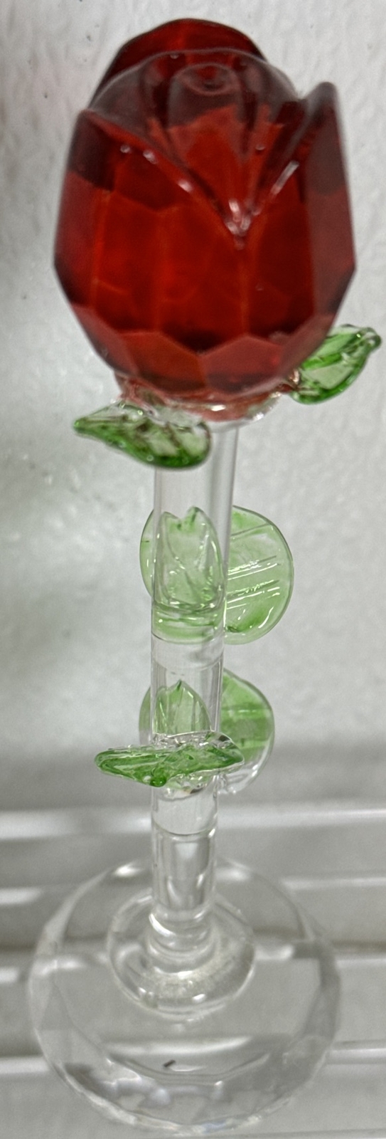 6” Valentines Day Painted Glass Rose Flower – Clear Base – New In Box ❤️ Love