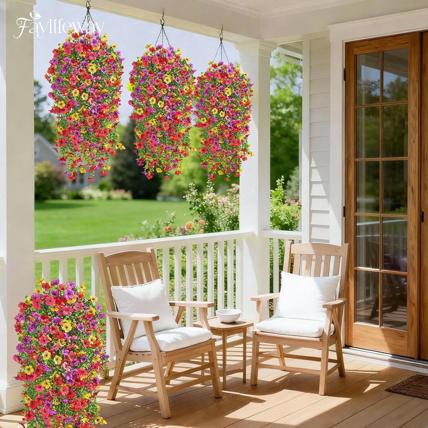 Realistic Cascading Artificial Outdoor Flowers – 4PCS Maintenance-Free Set