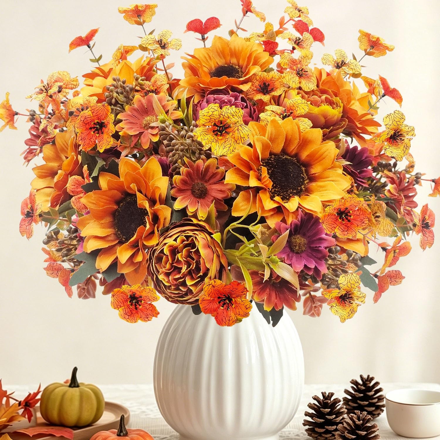 6 Bundles Artificial Fall Flowers Bouquet with Daisy, Set 2