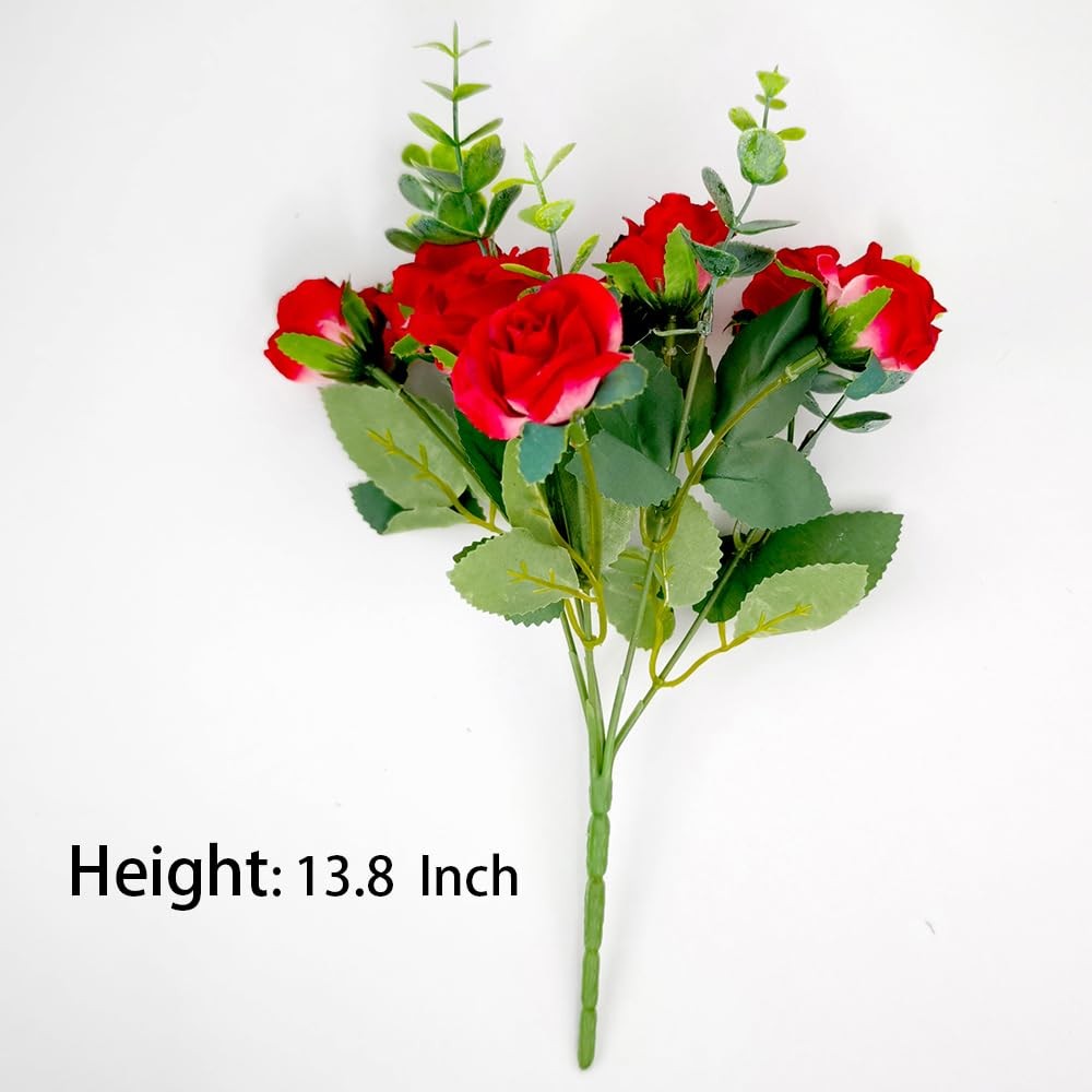 5 PCS Red Real Touch Artificial Rose Flowers Fake Bouquet for Home Office