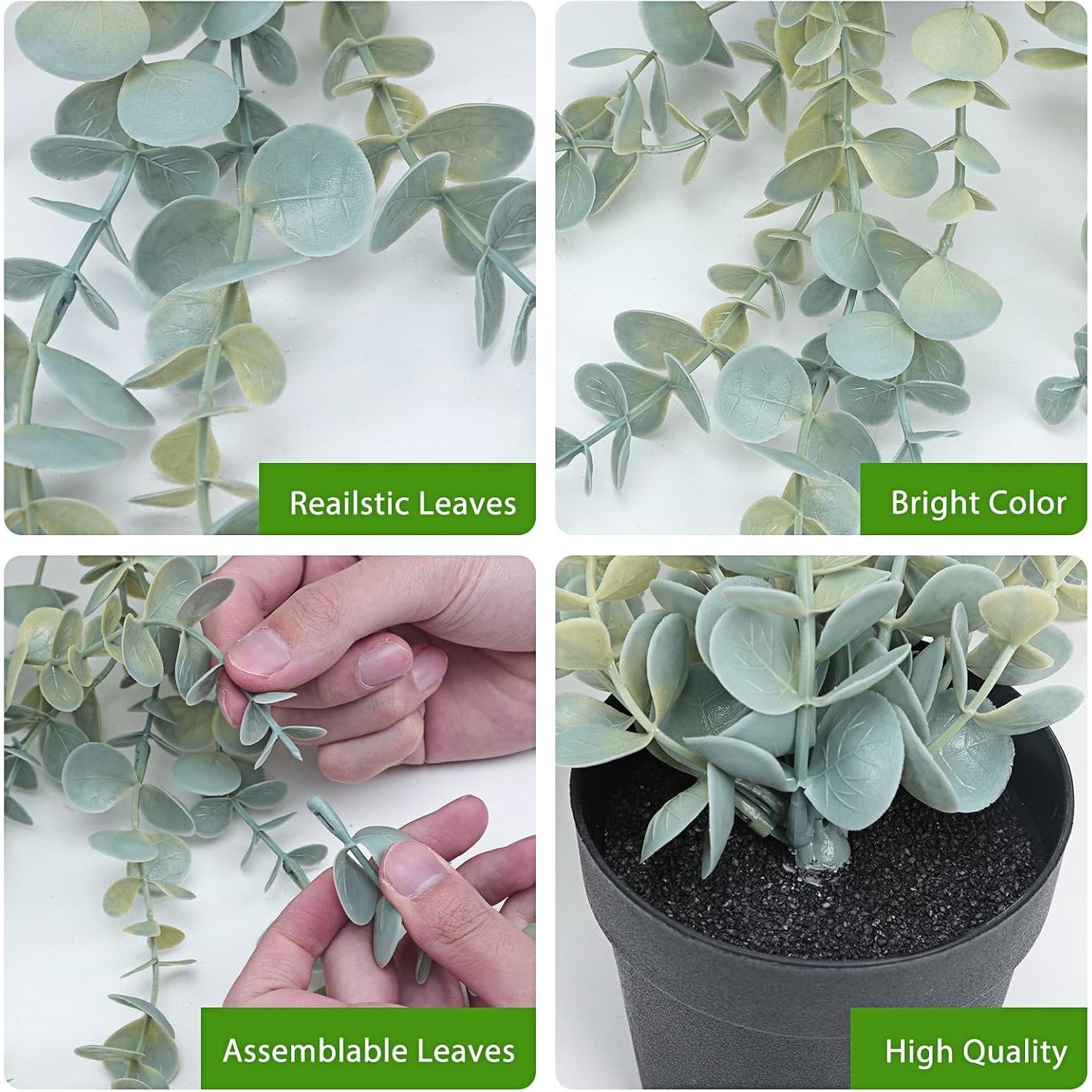 Fake Potted Eucalyptus Plant for Wall Shelf Home Decoration Sage Green