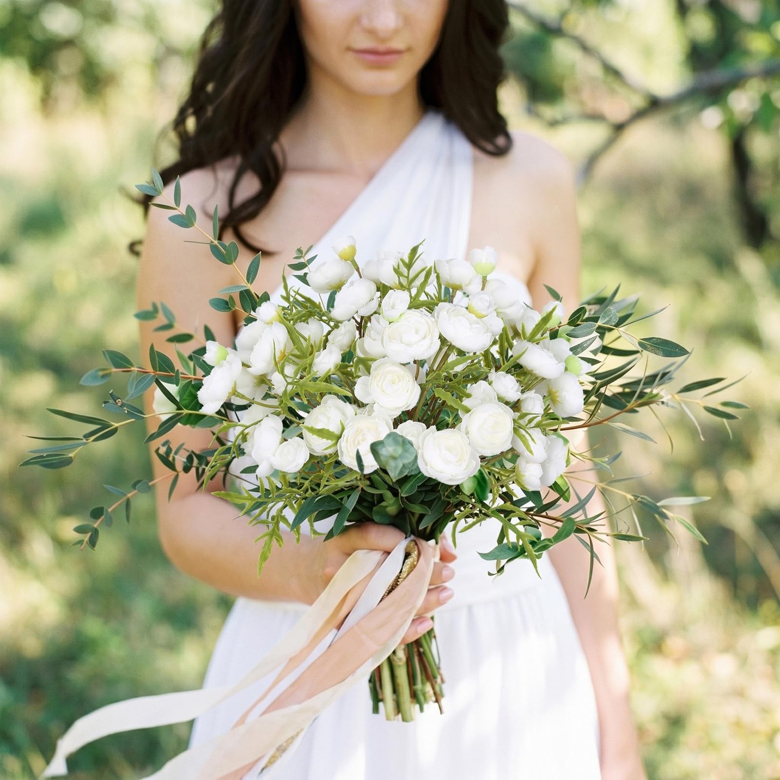 2 Bouquets White Flowers Artificial Ranunculus 60 Heads Small Faux Peonies Ar…