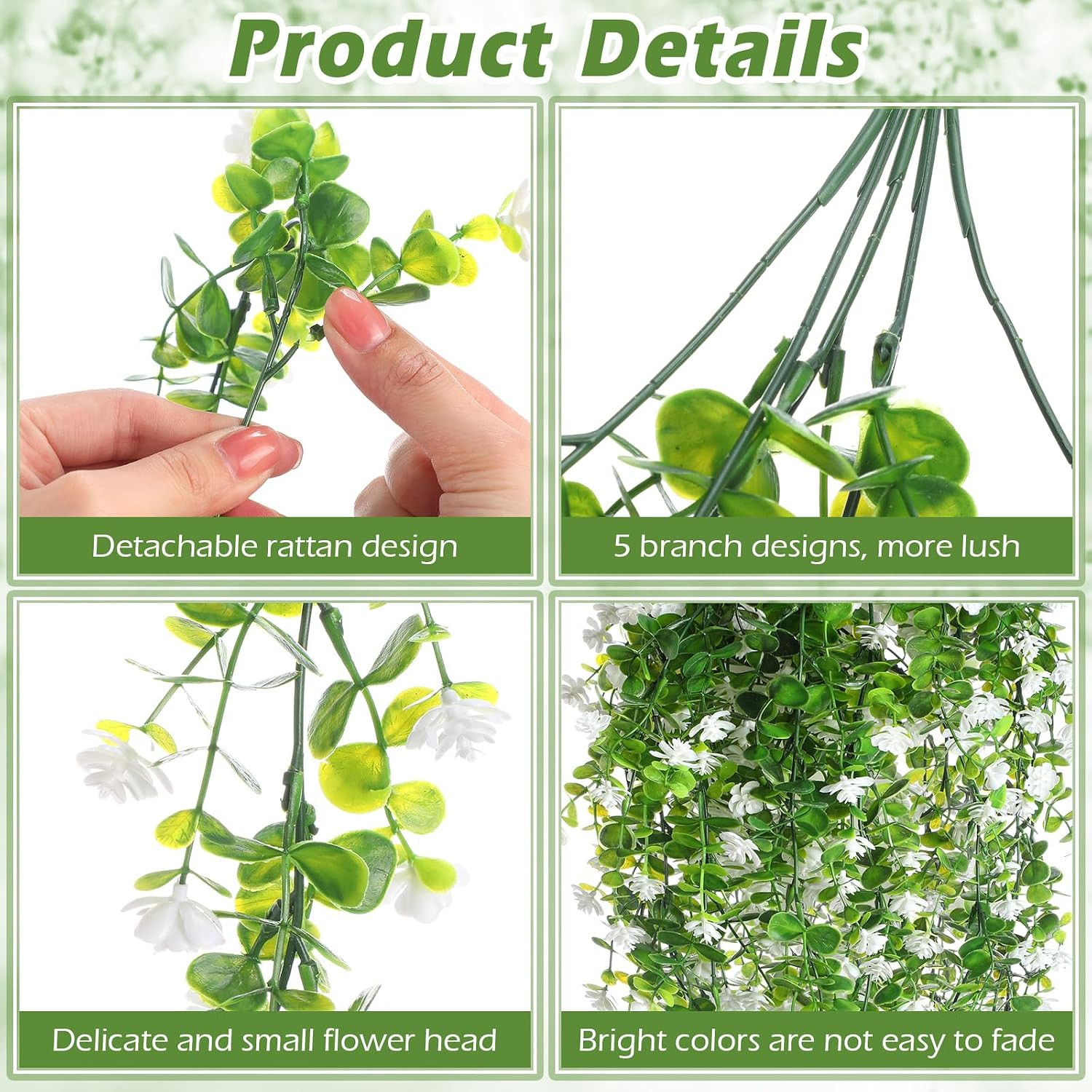 6 Pcs Faux Ferns Hanging Plants for Indoor Outdoor Decor – White Ivy Vines