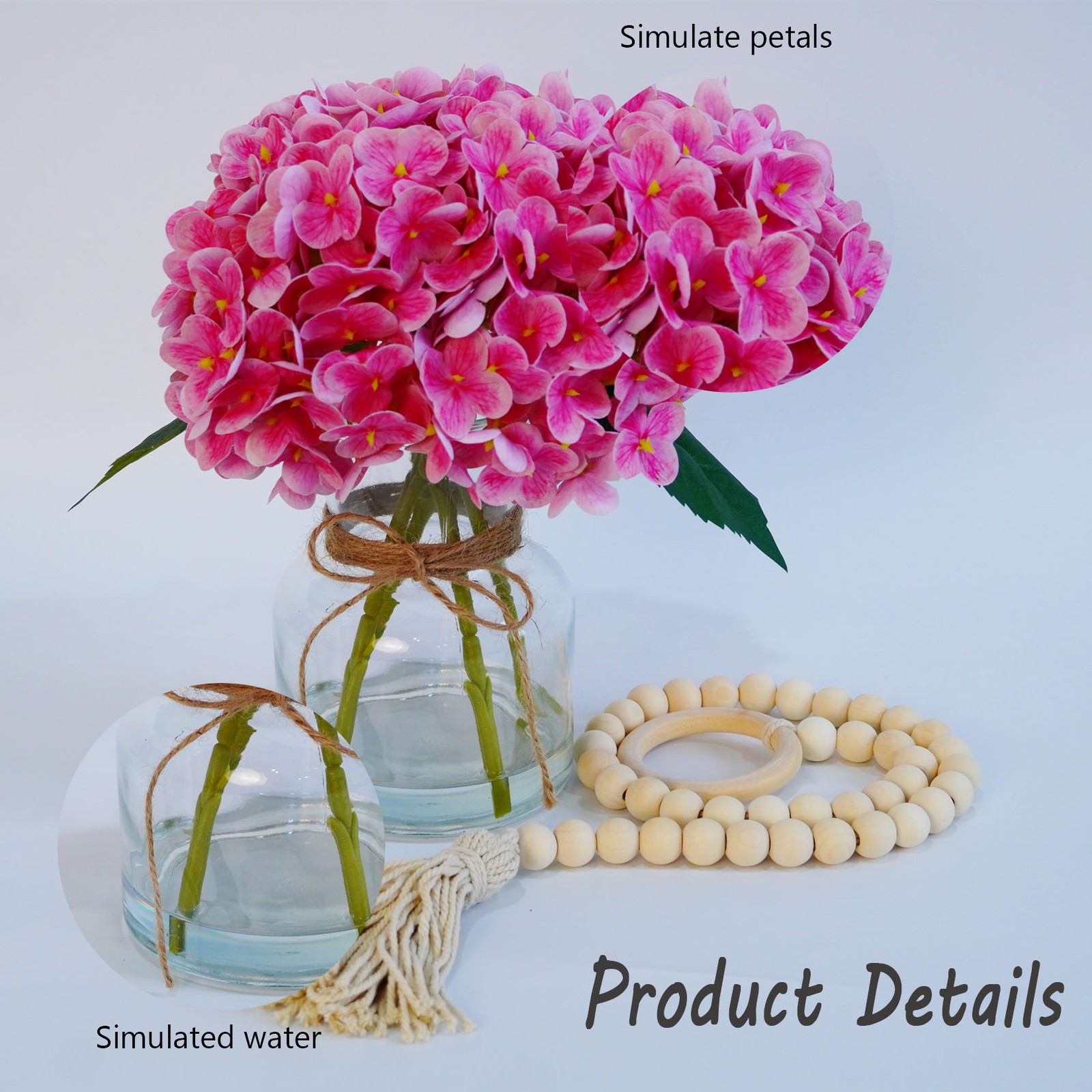 Hydrangea Artificial Flowers in Vase with Faux Water, Real Touch Fake Flowers